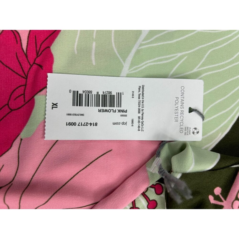 Liz Claiborne Womens XL Pink & Green Floral Print Top Short Sleeves Keyhole Back - Picture 5 of 11